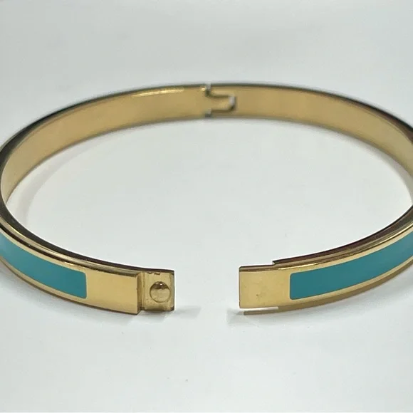 Elegant Stainless Steel Gold and Turquoise Bangle Bracelet - Picture 2 of 2
